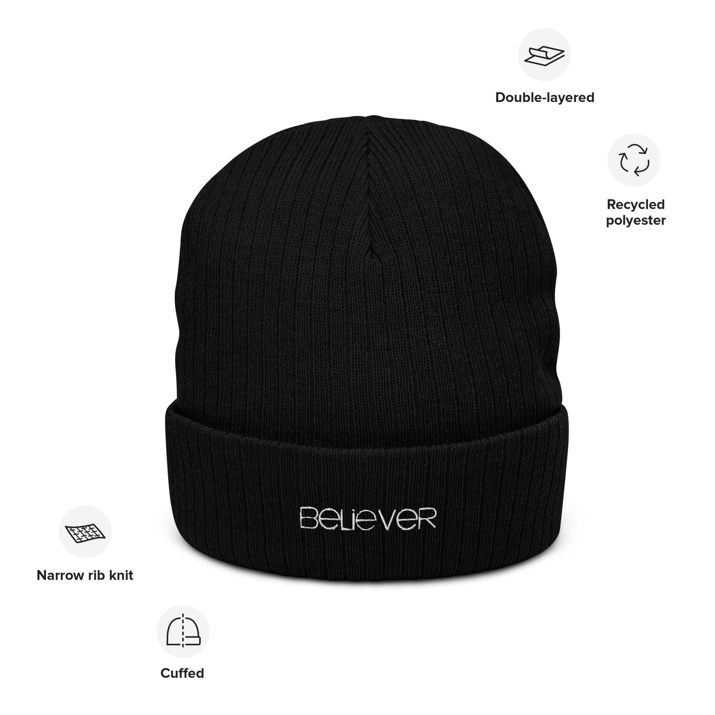 "BELIEVER" Ribbed Knit Beanie